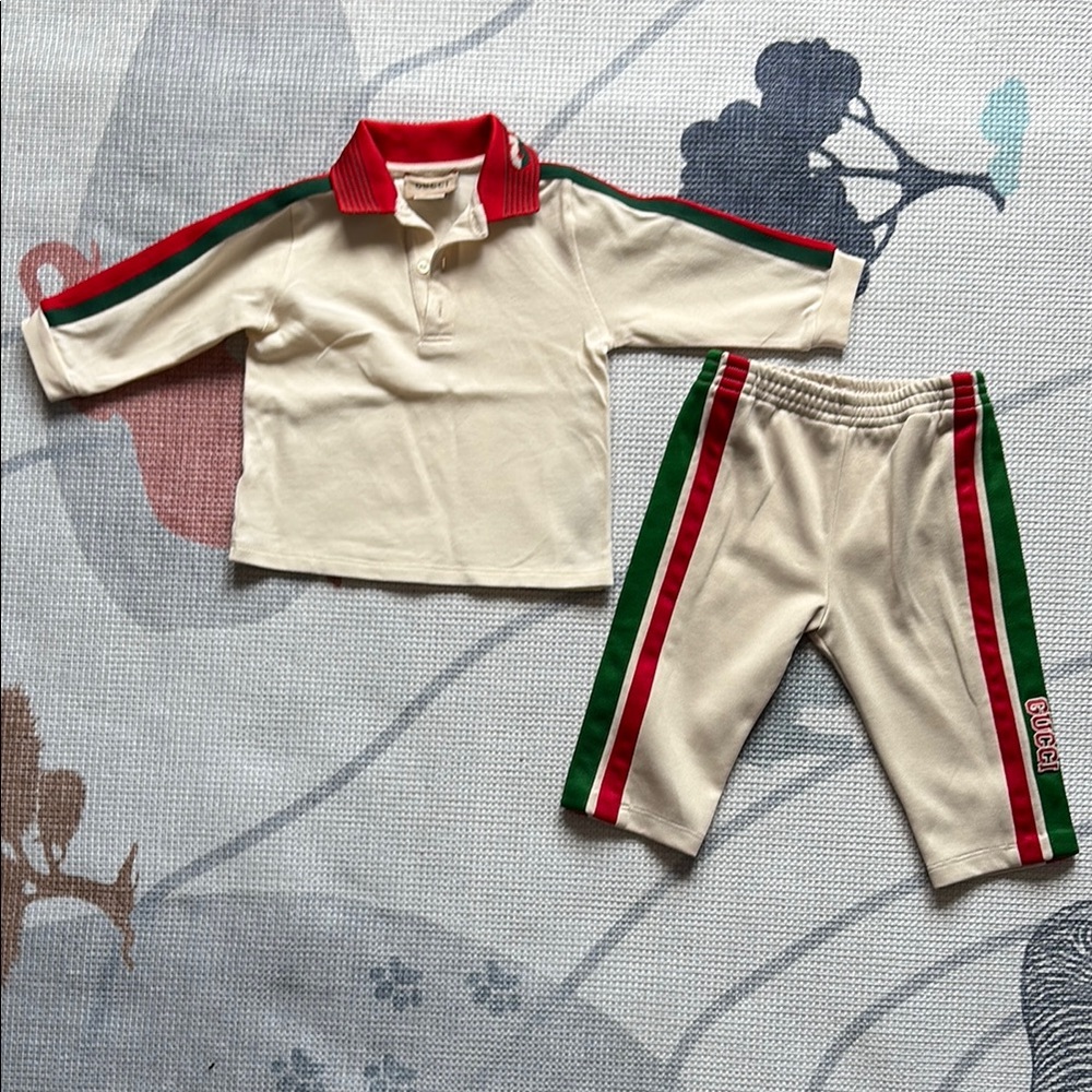 Gucci Kids Cream Polo Shirt with Red and Green Stripes